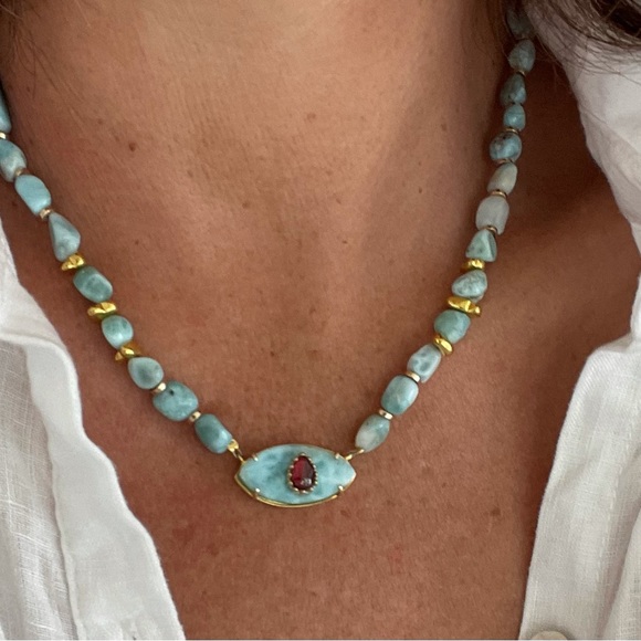 Larimar beaded natural gem stone necklace - Picture 9 of 9